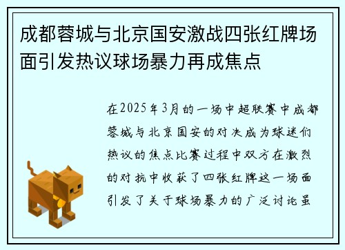 成都蓉城与北京国安激战四张红牌场面引发热议球场暴力再成焦点